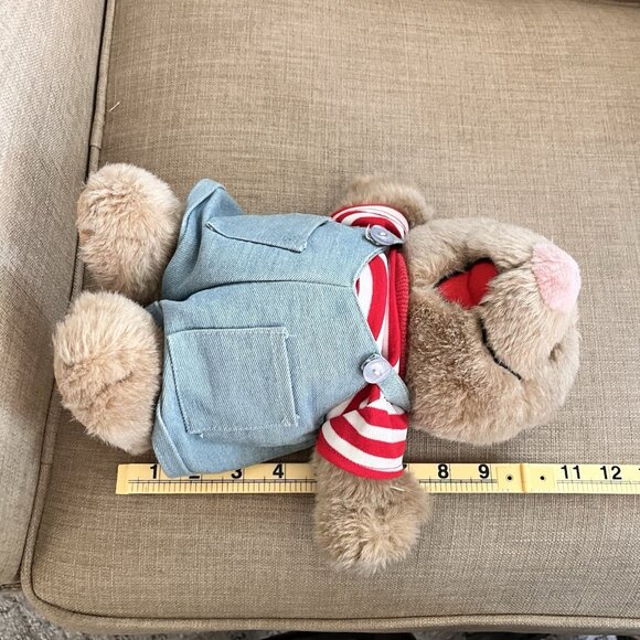Vintage Suzys Zoo Ollie Marmot Bear Plush 11" StarShine Overalls Striped Shirt - Picture 8 of 9